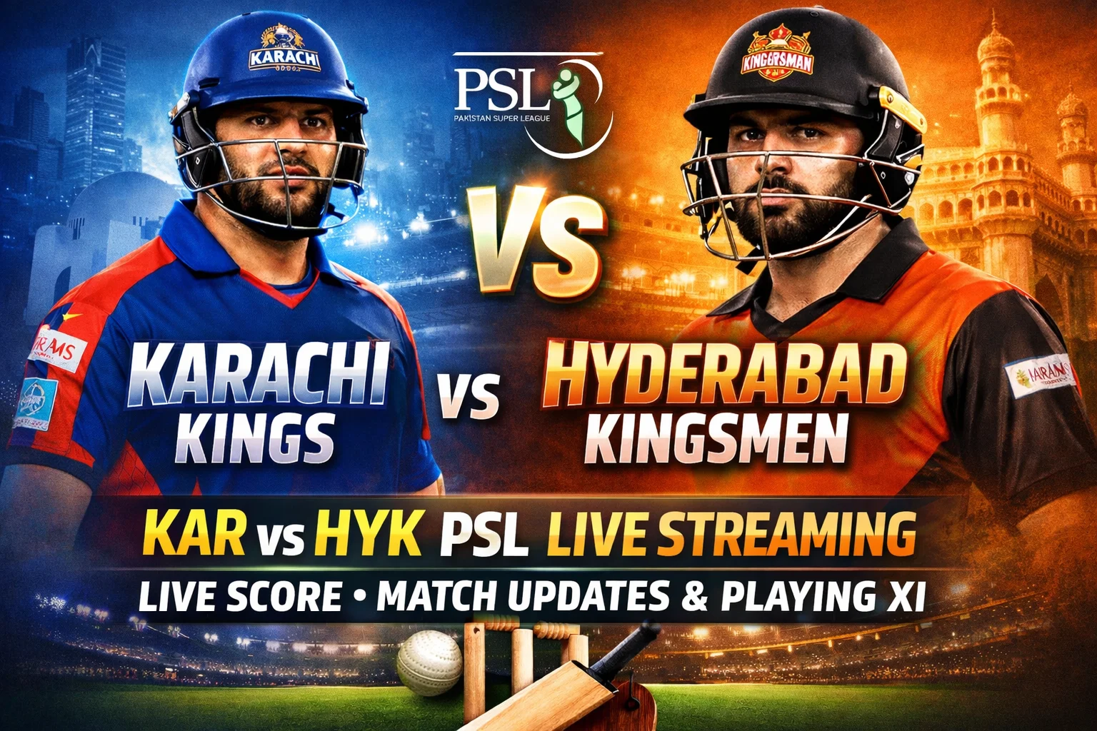 KAR vs HYK PSL Live Streaming Live Score Match Updates and Playing XI