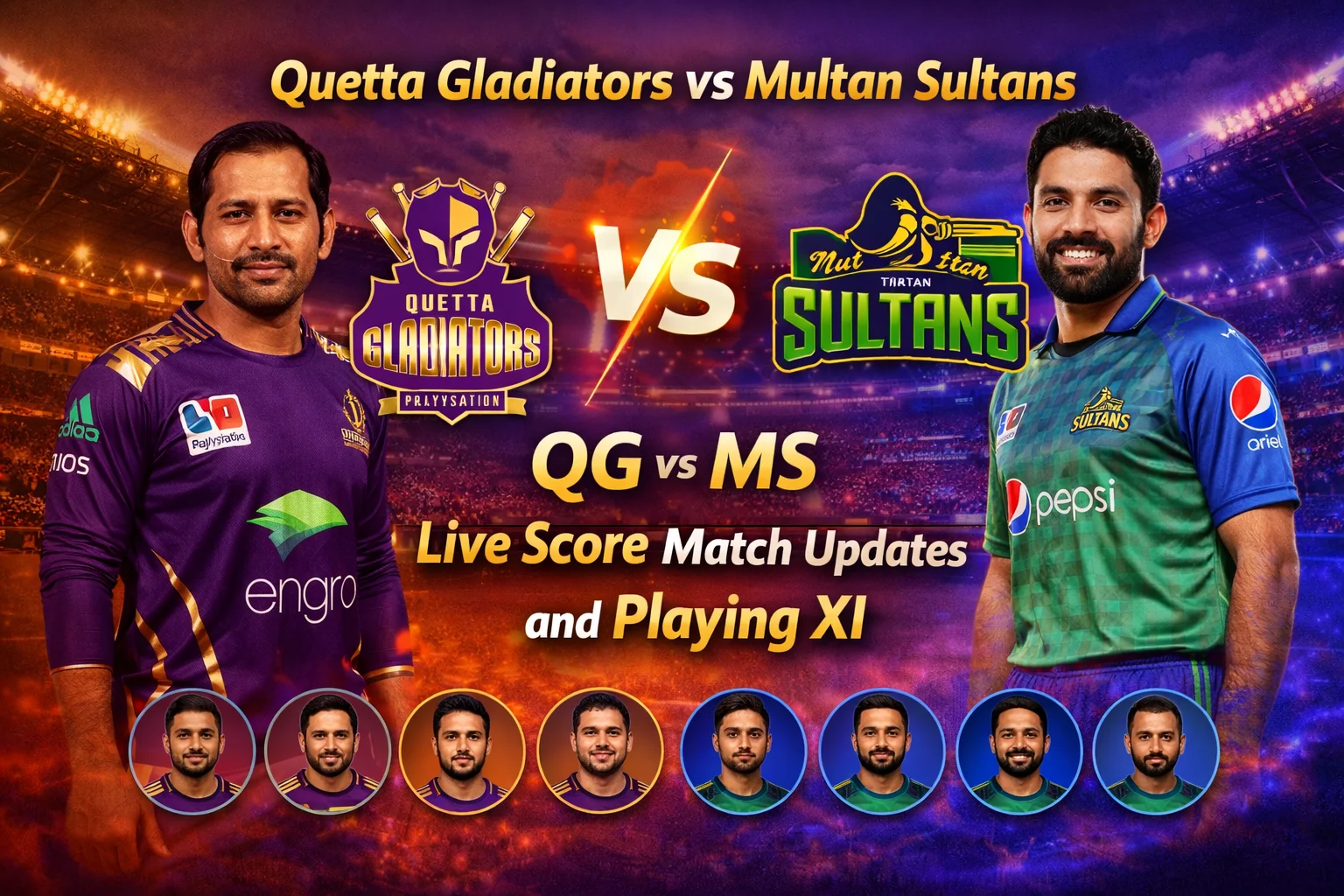 Quetta Gladiators vs Multan Sultans QG vs MS Live Score Match Updates and Playing XI
