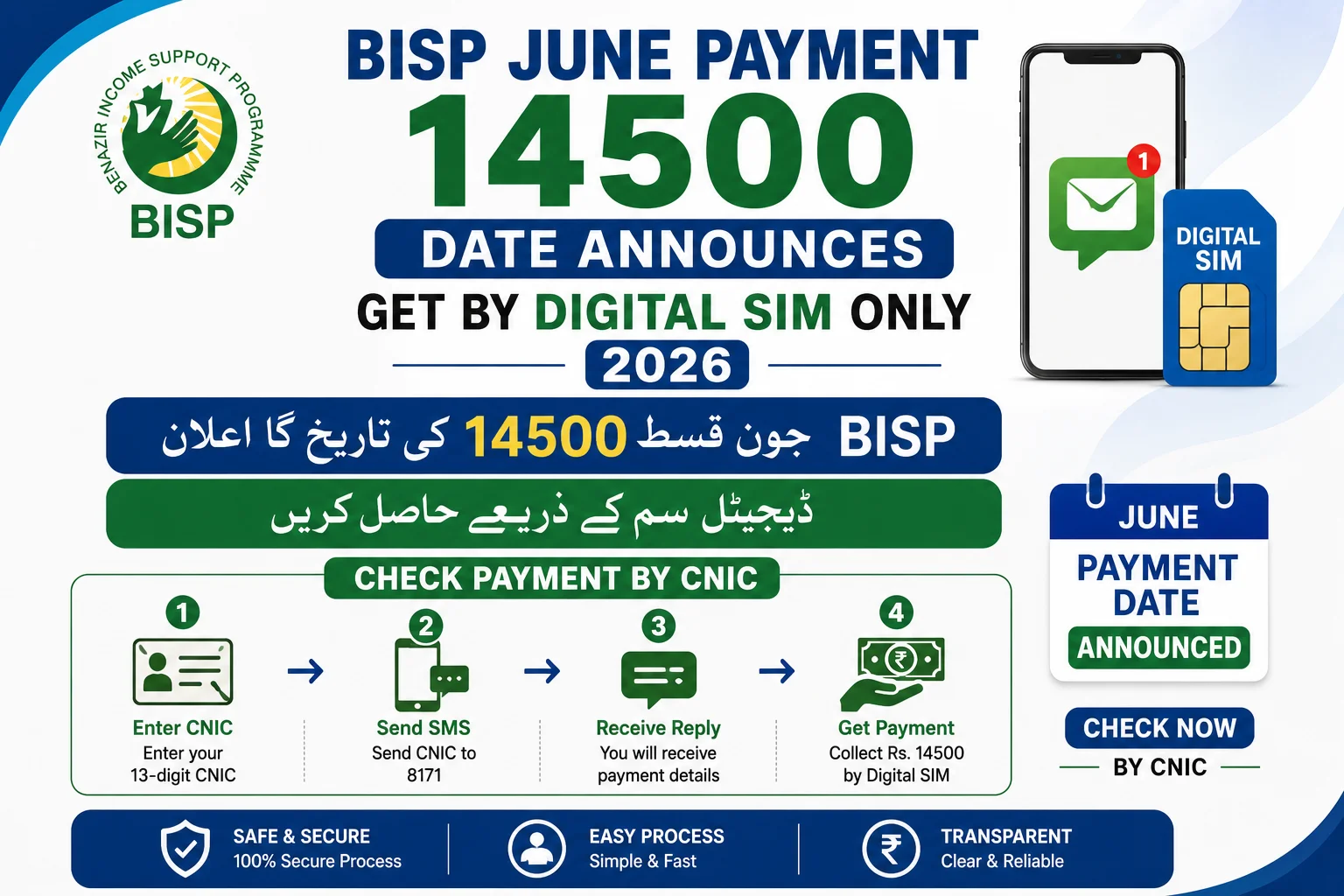 BISP June Payment 14500 Date Announces Get By Digital Sim Only 2026 Check CNIC