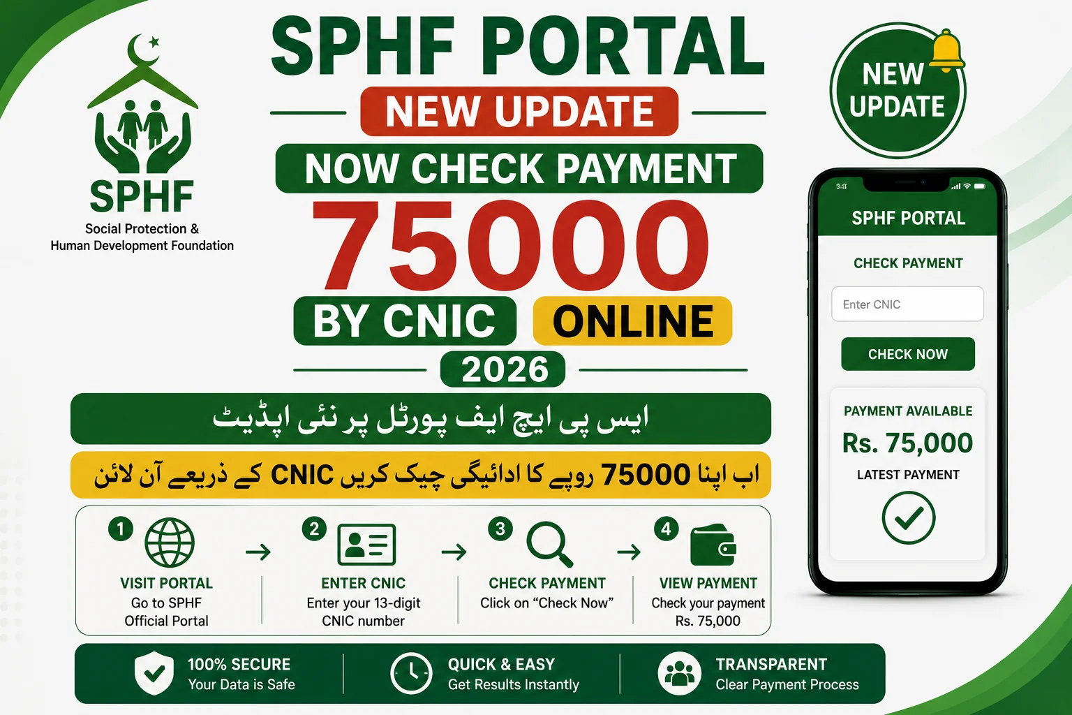 SPHF Portal New Update Now Check Payment 75000 By CNIC Online 2026